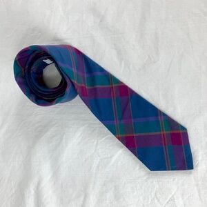 Vintage 1980s Filenes Rooster Tie Purple Pink Green Plaid Necktie Excellent Gift